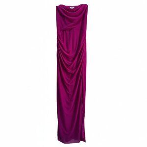 NWT | Strapless Ruched Draped High Slit Maxi Gown Magenta Fuchsia | XSmall